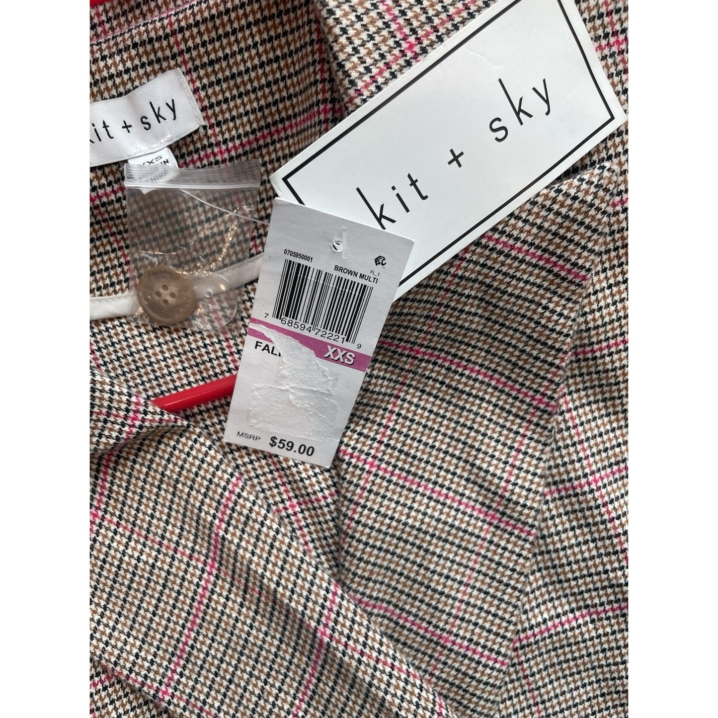 Kit & Sky Juniors Plaid Blazer Dress Size XXS Brown Pink Long Sleeve🤎NEW🩷 Cute