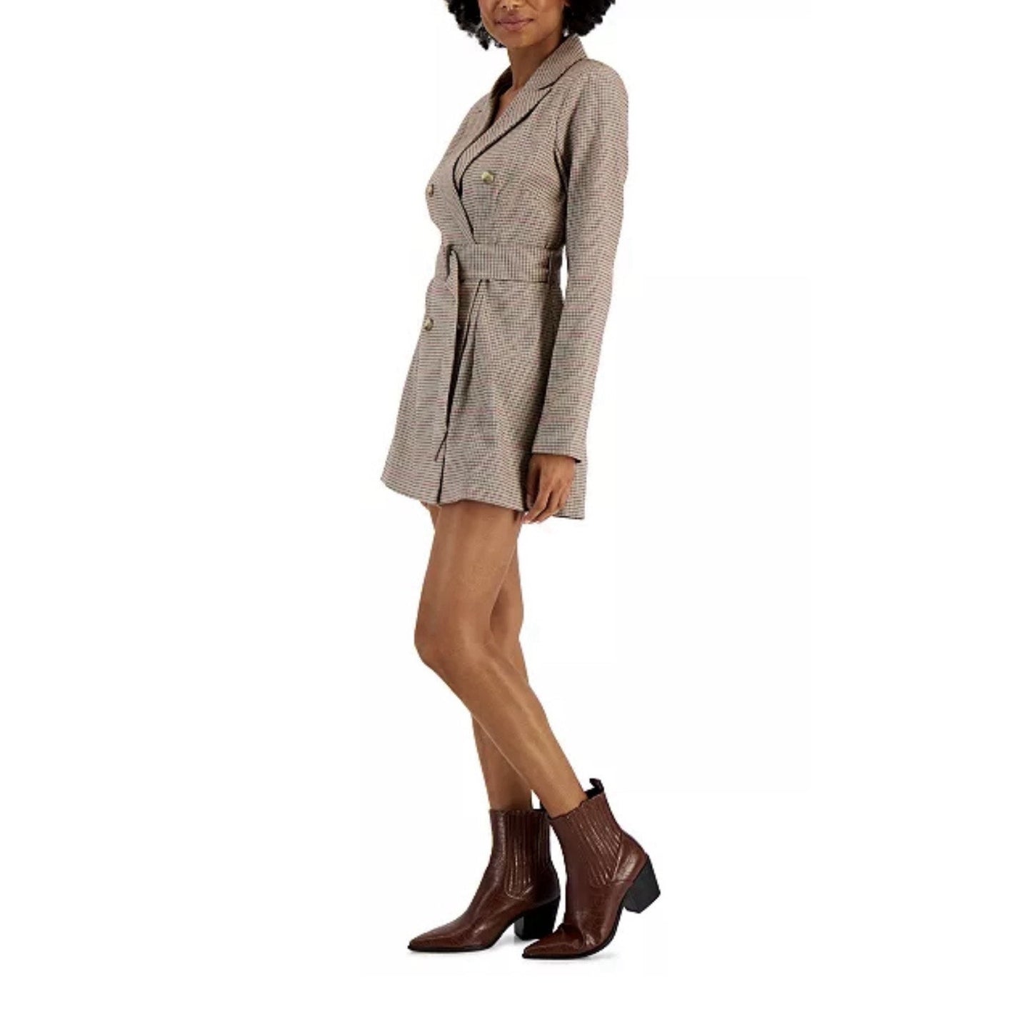 Kit & Sky Juniors Plaid Blazer Dress Size XXS Brown Pink Long Sleeve🤎NEW🩷 Cute