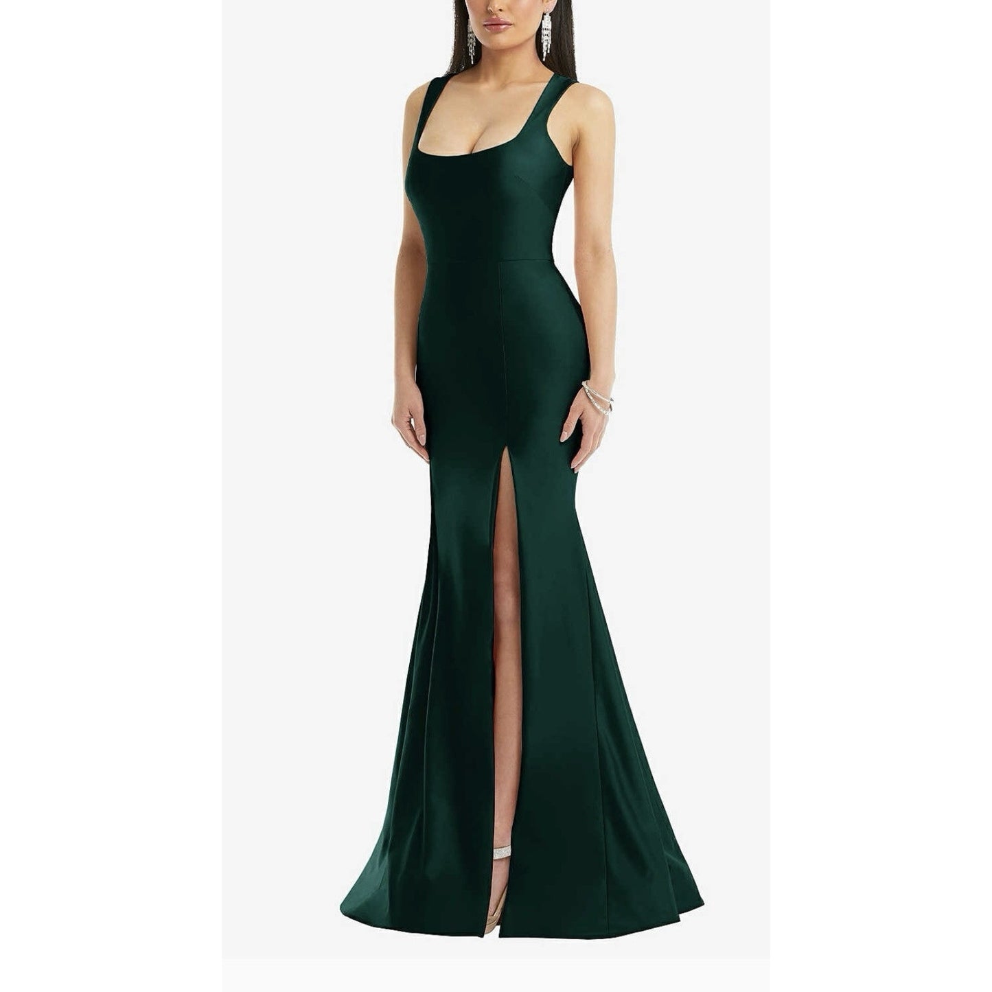 Women's Square Neck Satin Mermaid Dress Green XL Train 💚NEW💚Cynthia & Sahar