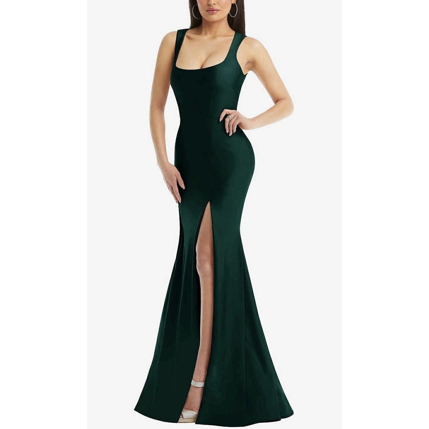 Women's Square Neck Satin Mermaid Dress Green XL Train 💚NEW💚Cynthia & Sahar