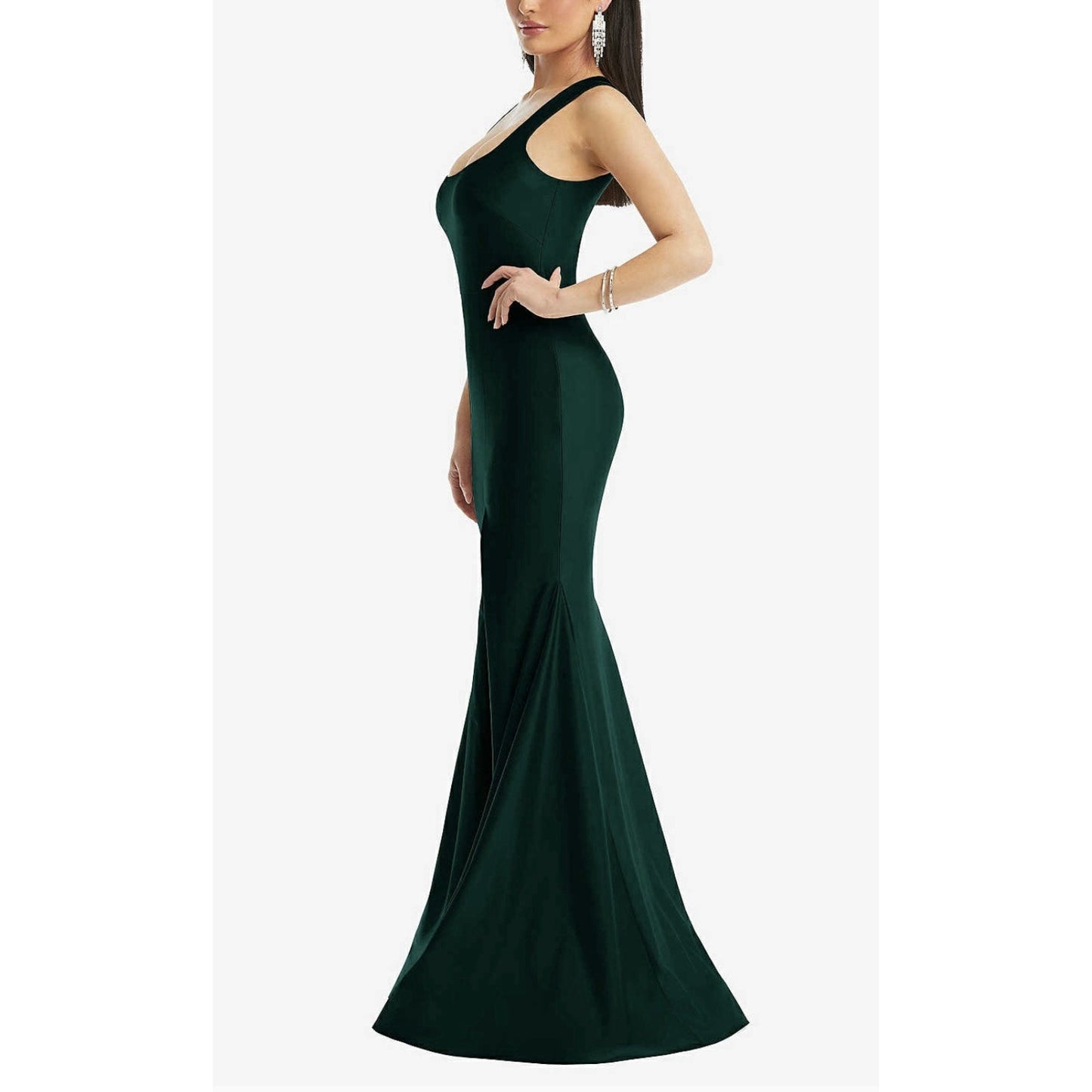 Women's Square Neck Satin Mermaid Dress Green XL Train 💚NEW💚Cynthia & Sahar