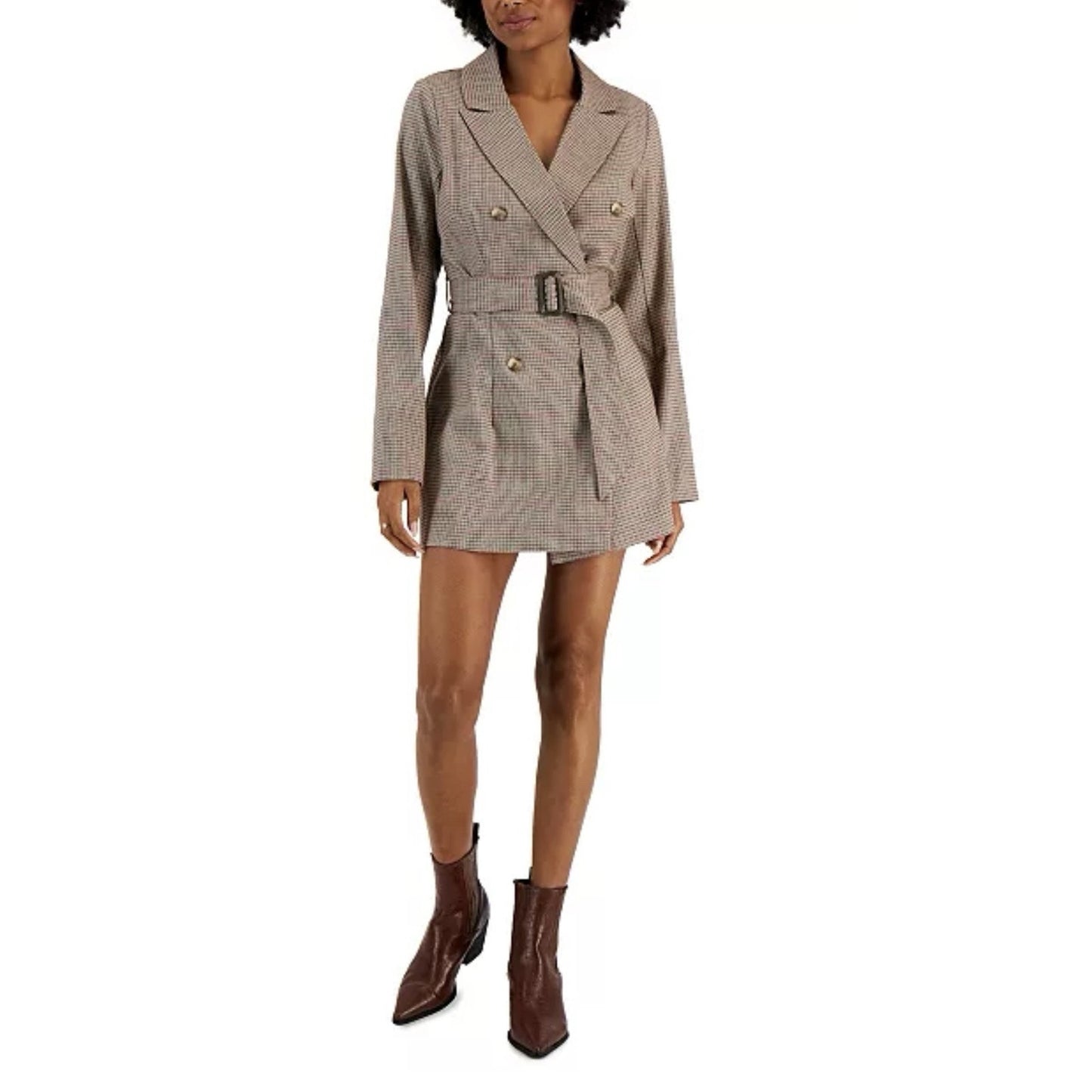 Kit & Sky Juniors Plaid Blazer Dress Size XXS Brown Pink Long Sleeve🤎NEW🩷 Cute