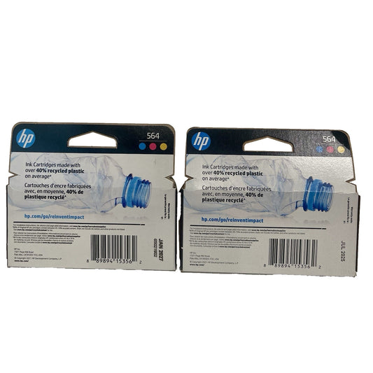 2) 3 Packs HP Hewlett Packard 564 Color Ink Cartridges BEST BY 07/25 AND 01/27