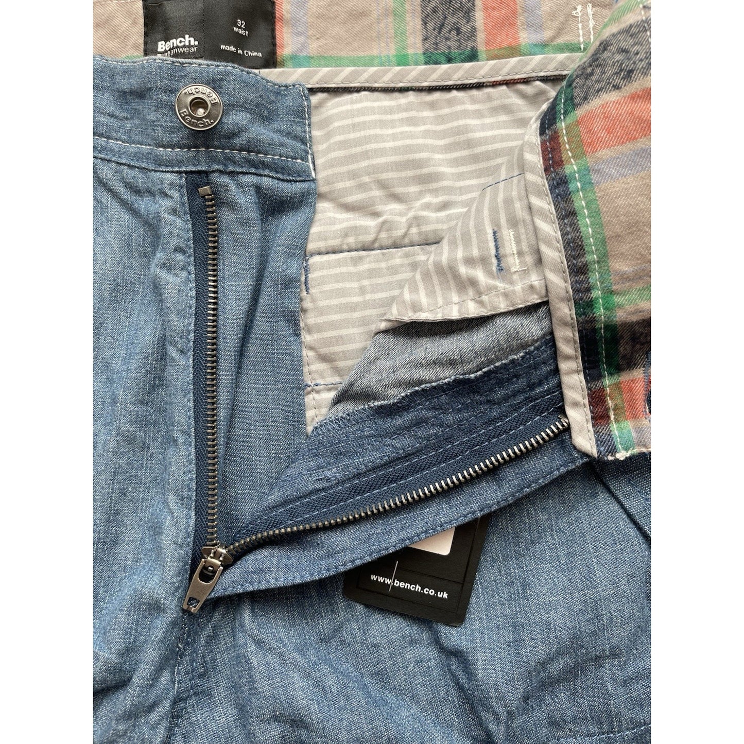 Men's Bench Urbanwear Cargo Shorts Size 32 Denim Blue 🔥NEW🔥Snap Pockets Adjust