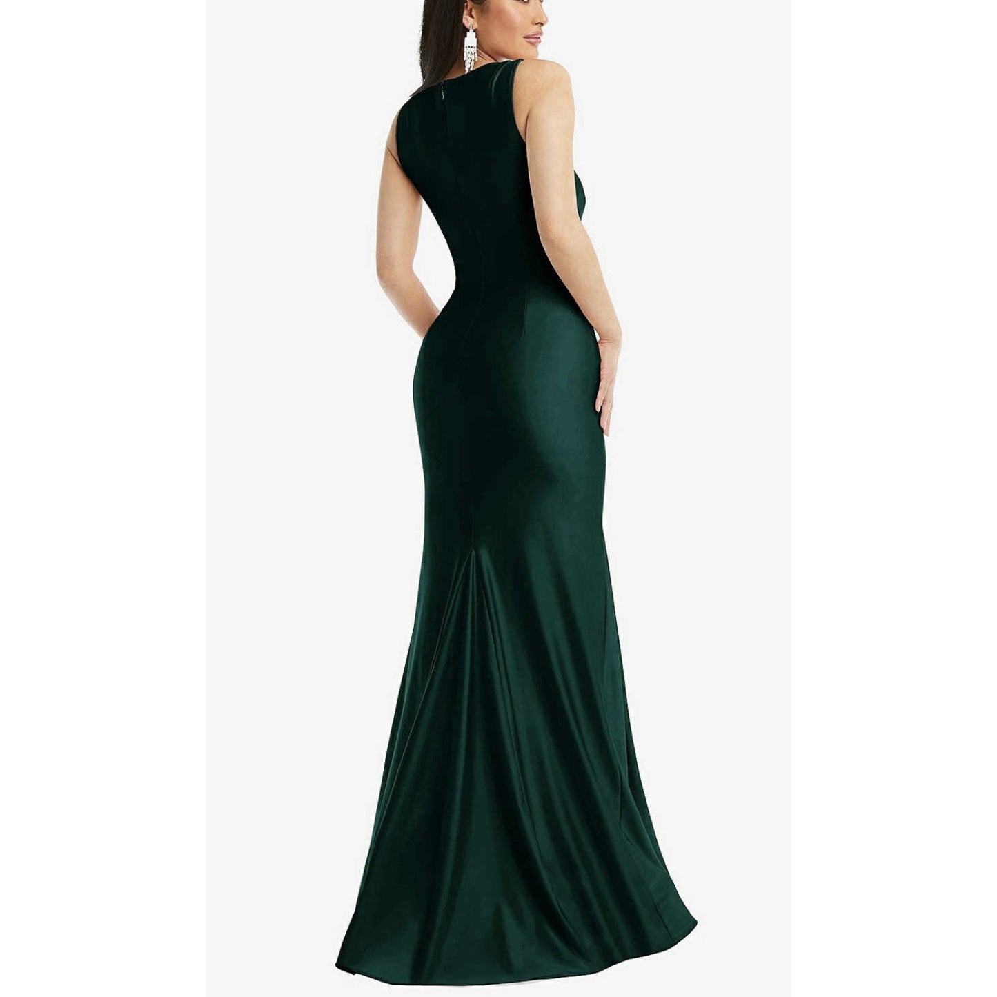 Women's Square Neck Satin Mermaid Dress Green XL Train 💚NEW💚Cynthia & Sahar