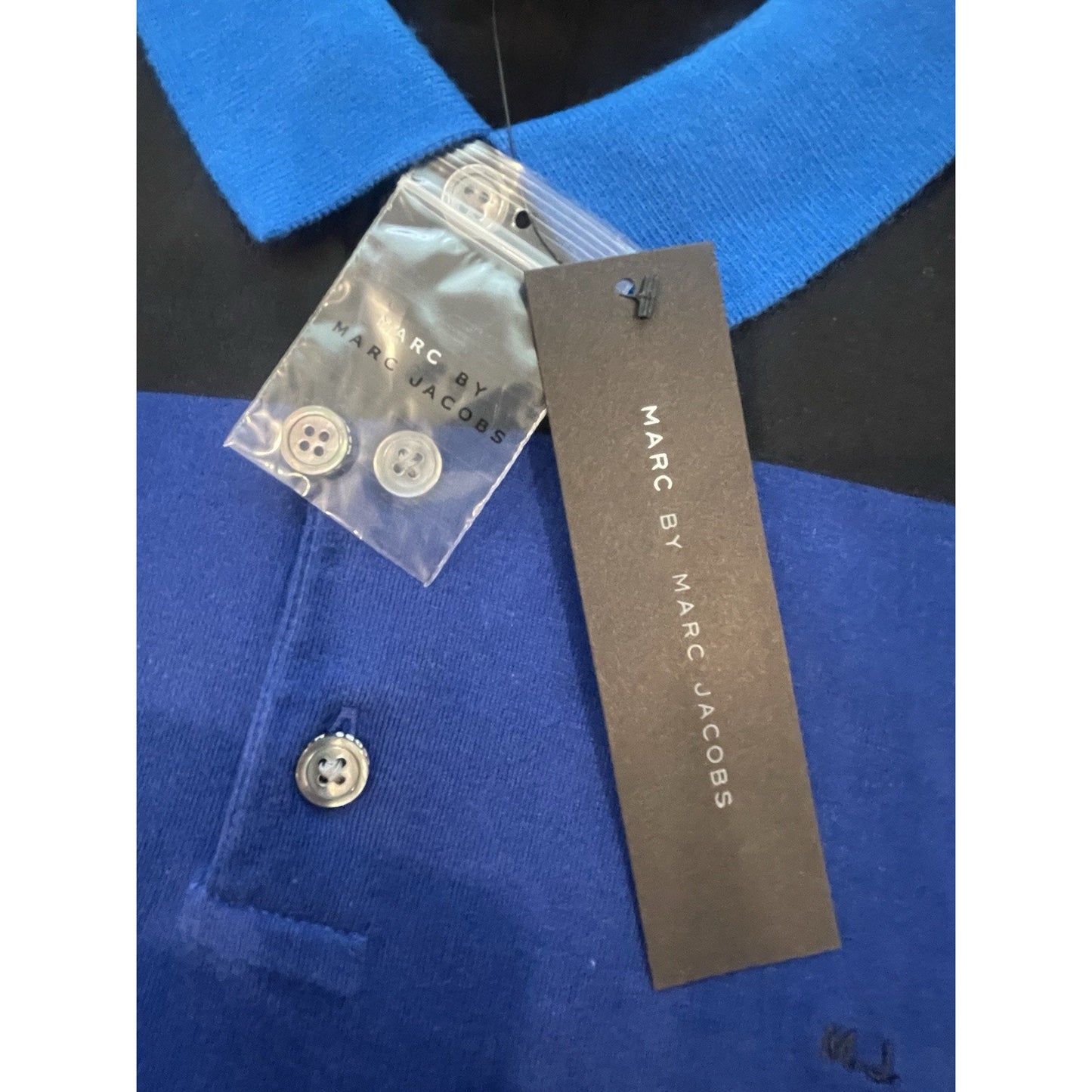 Marc Jacobs Men's Polo XS Mazarine Blue Color Block💙NEW🖤 Retail $98 Logo MJ