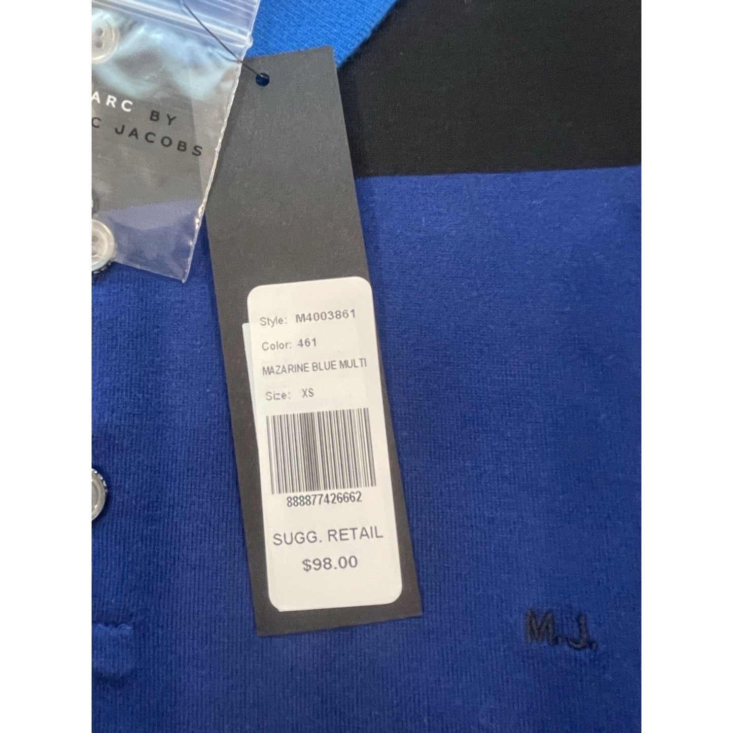 Marc Jacobs Men's Polo XS Mazarine Blue Color Block💙NEW🖤 Retail $98 Logo MJ