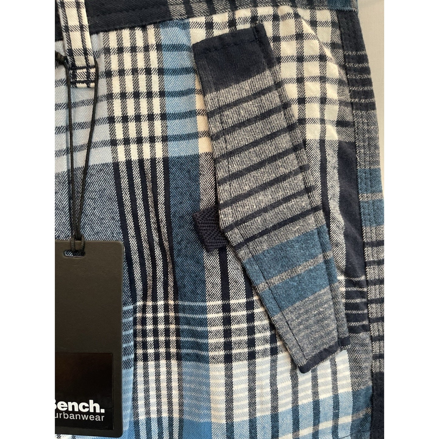 Men's Bench Urbanwear Cargo Shorts Size 32 Plaid Blue 🔥NEW🔥Snap Pockets Adjust