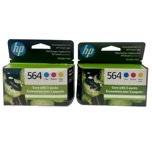 2) 3 Packs HP Hewlett Packard 564 Color Ink Cartridges BEST BY 07/25 AND 01/27