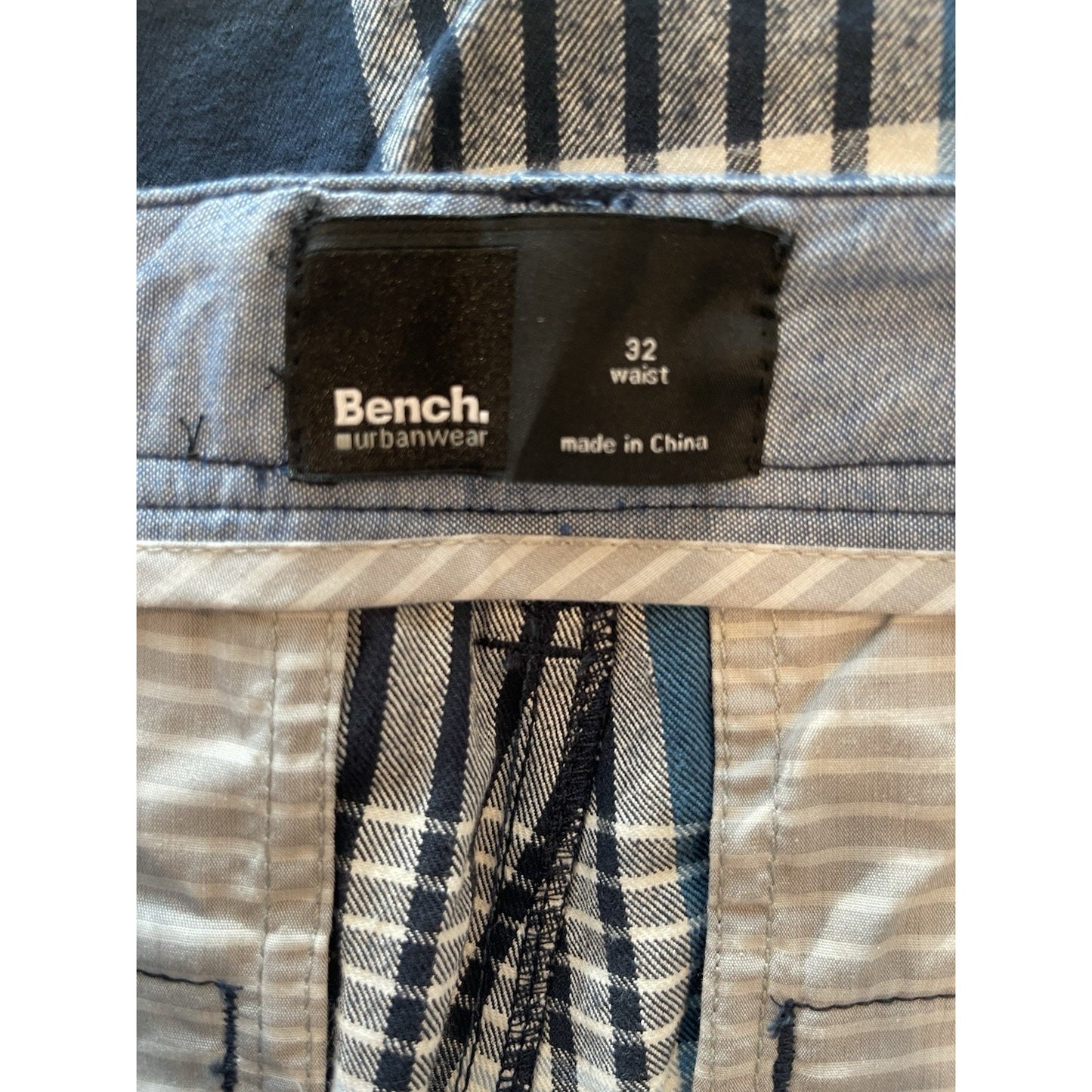 Men's Bench Urbanwear Cargo Shorts Size 32 Plaid Blue 🔥NEW🔥Snap Pockets Adjust