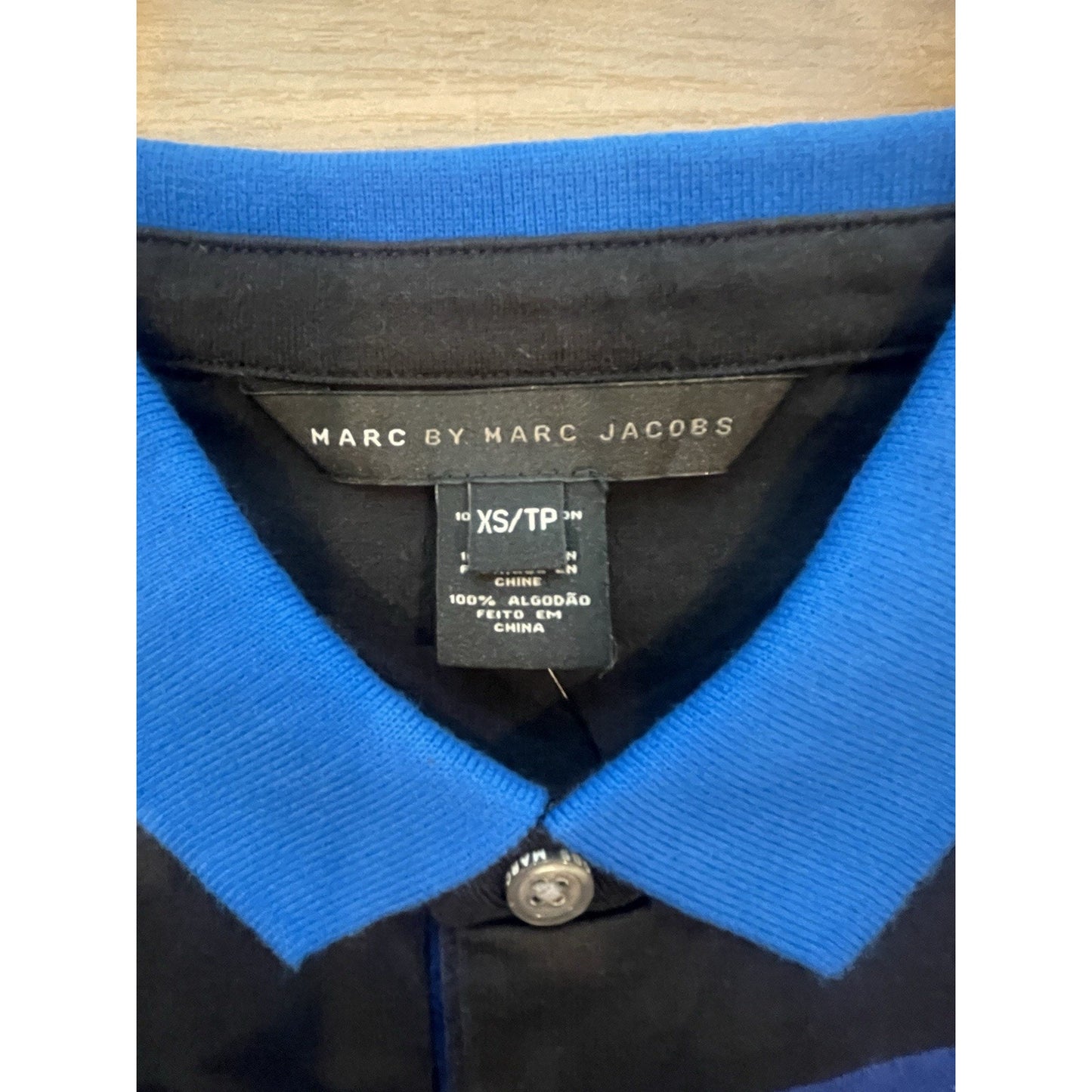 Marc Jacobs Men's Polo XS Mazarine Blue Color Block💙NEW🖤 Retail $98 Logo MJ