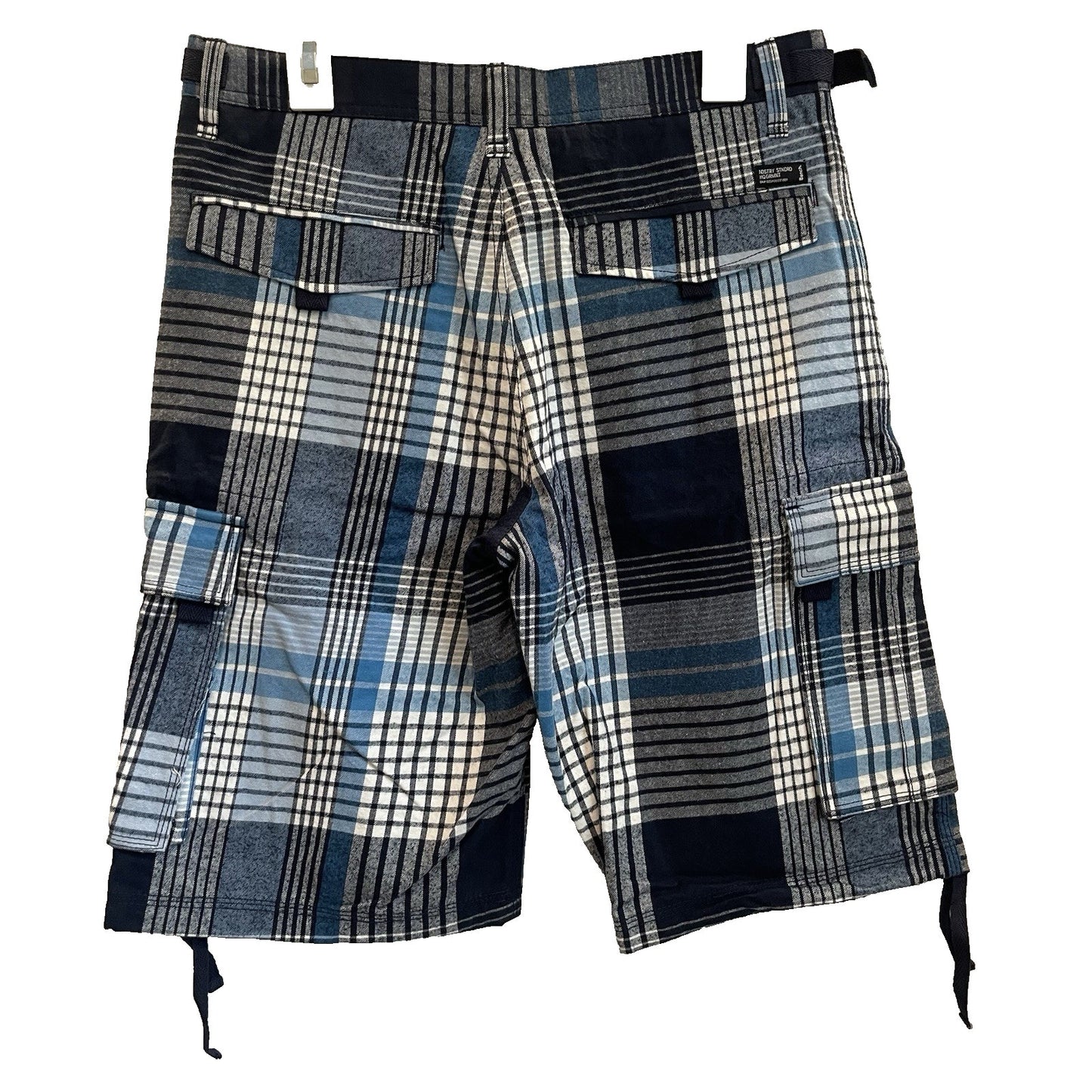 Men's Bench Urbanwear Cargo Shorts Size 32 Plaid Blue 🔥NEW🔥Snap Pockets Adjust