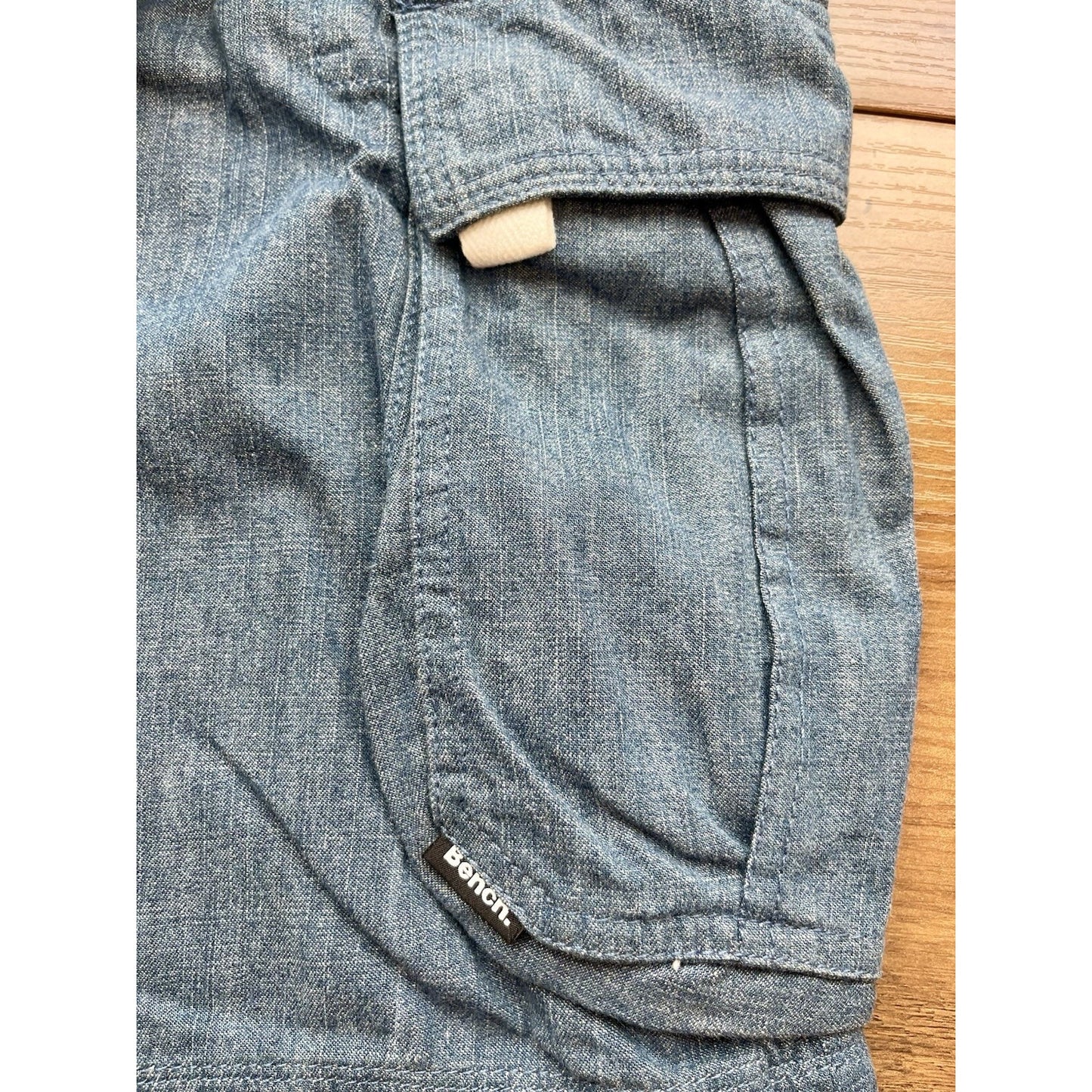 Men's Bench Urbanwear Cargo Shorts Size 32 Denim Blue 🔥NEW🔥Snap Pockets Adjust