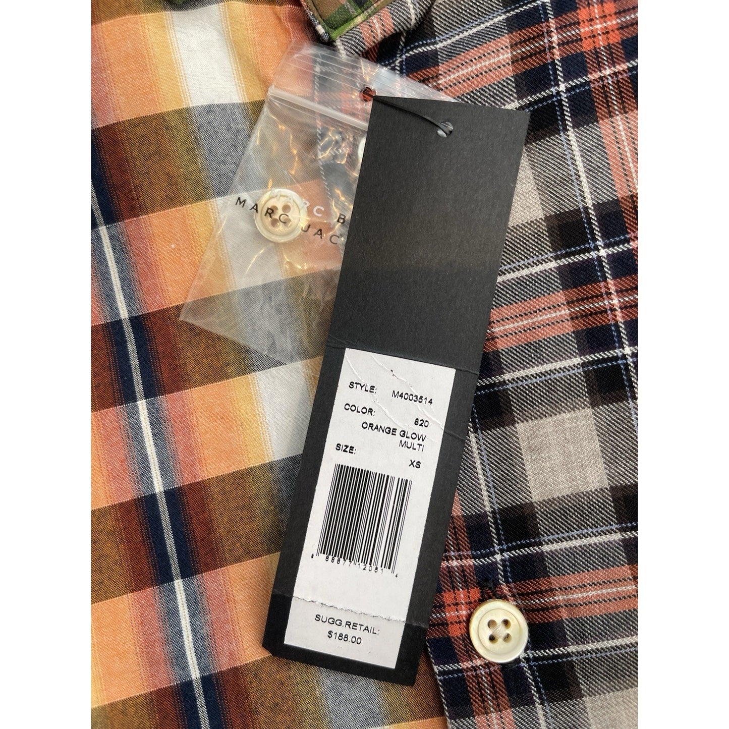 Marc by Marc Jacobs Men's Button Up Shirt XS Orange Glow Multi🔥NEW🔥$188 Retail