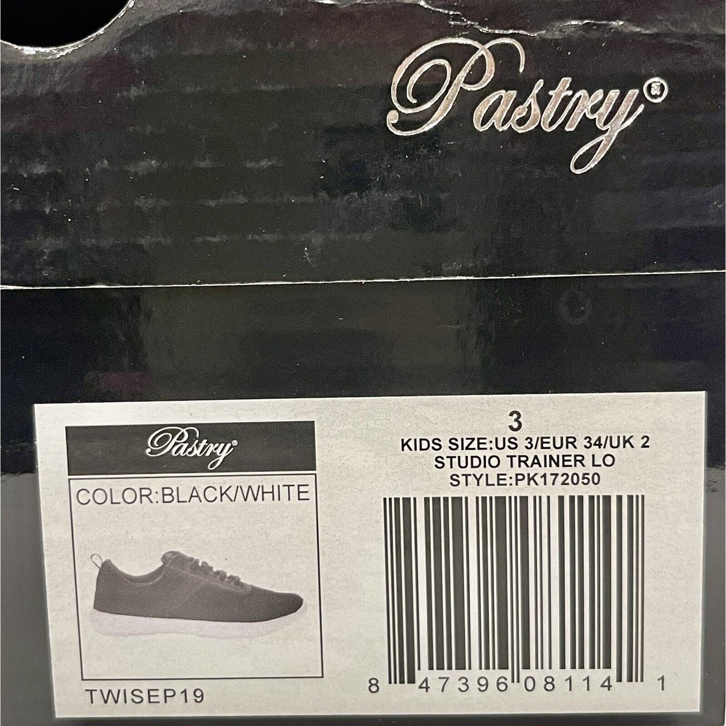Pastry Kids Studio Trainer Dance Sneaker Black/White Size 3 Shoes🔥NEW🔥PK172050