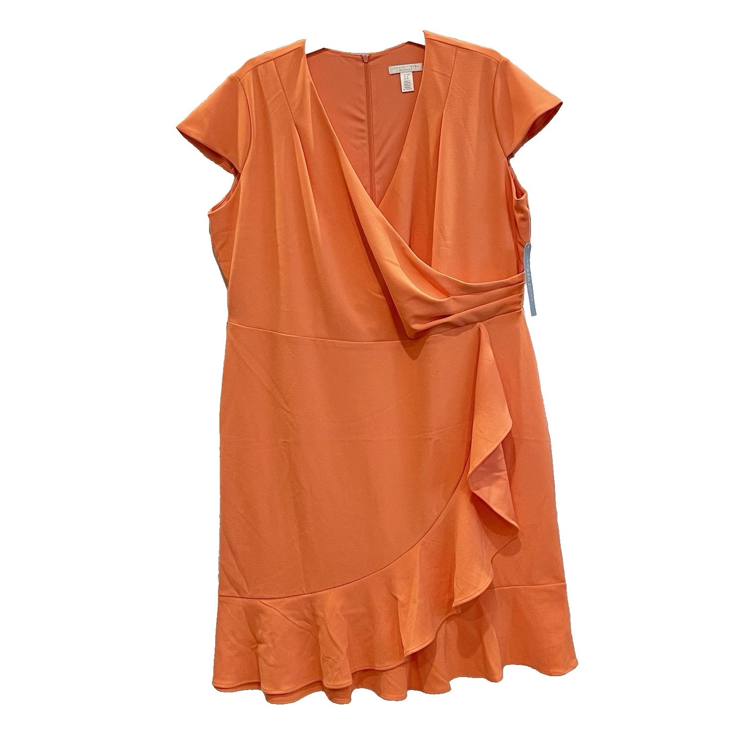 London Times Dress Plus Size 18W Pleated Flounce Surplice Coral 🧡NEW🩷Fit Flare