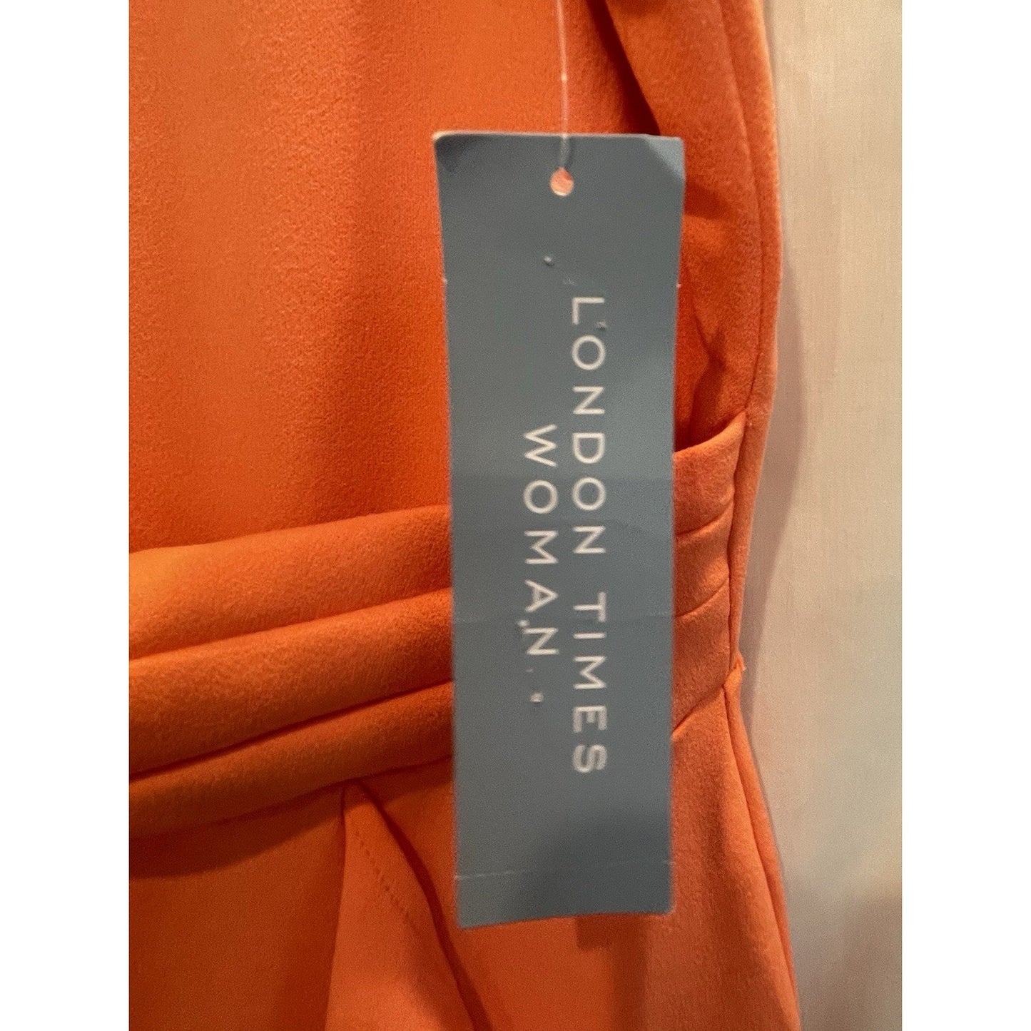 London Times Dress Plus Size 18W Pleated Flounce Surplice Coral 🧡NEW🩷Fit Flare