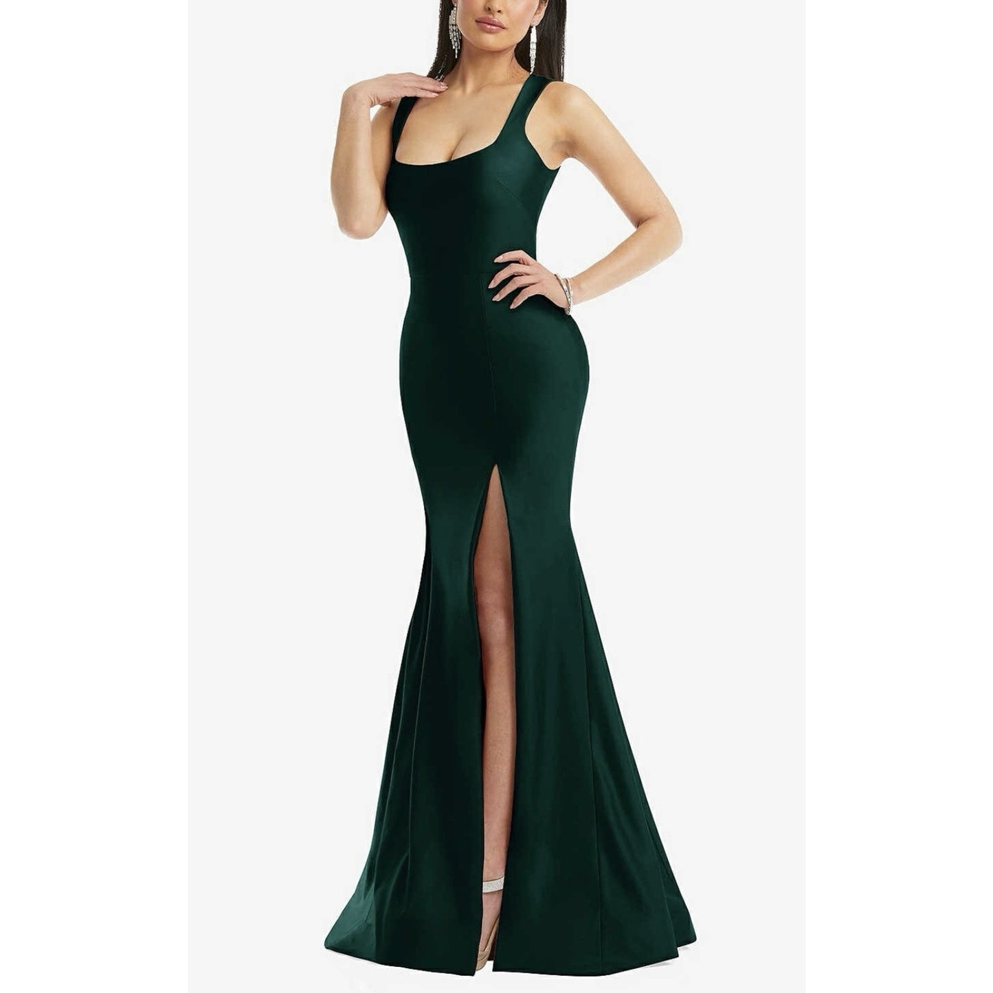 Women's Square Neck Satin Mermaid Dress Green XL Train 💚NEW💚Cynthia & Sahar