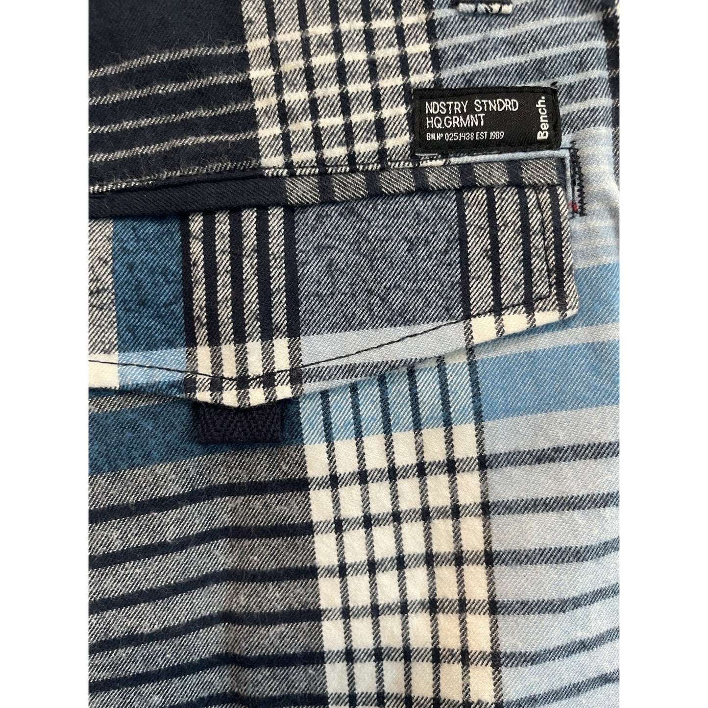Men's Bench Urbanwear Cargo Shorts Size 32 Plaid Blue 🔥NEW🔥Snap Pockets Adjust